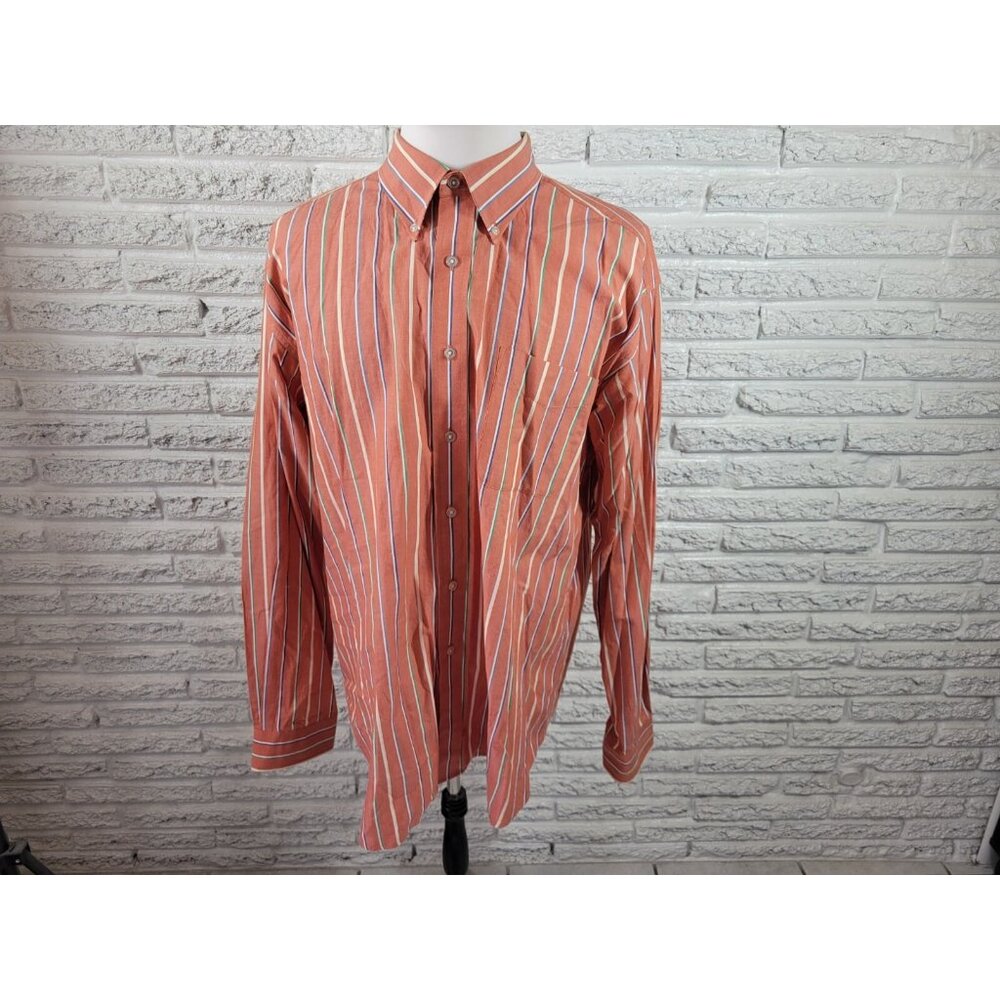 Ivy Crew Mens Shirt 2XT Long Sleeve Orange Stripe Button Casual Cotton STR112E